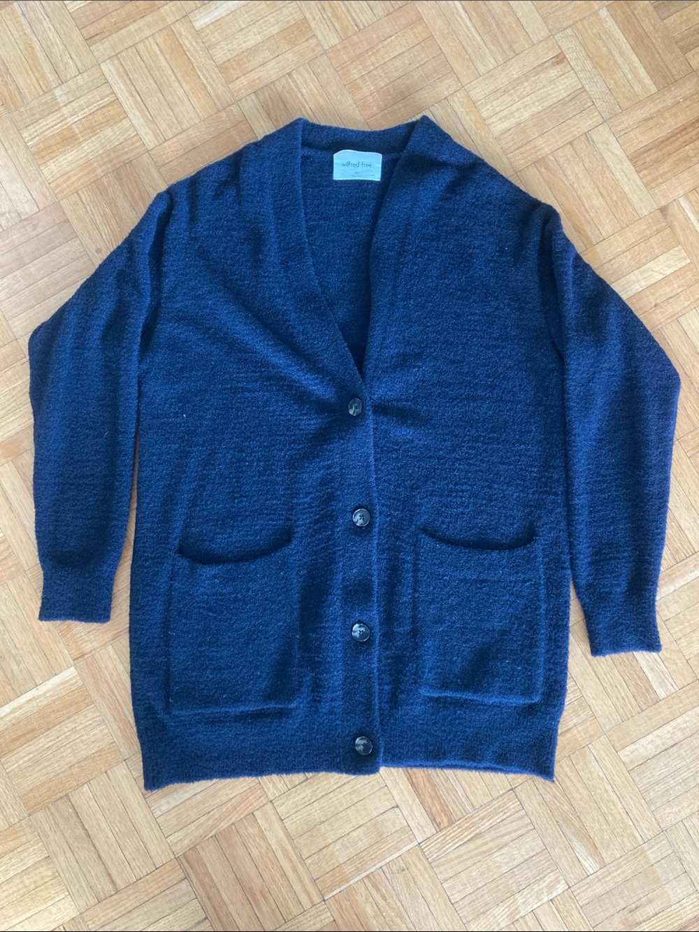 Wilfred Black Button-Front V-Neck Cardigan with Pockets